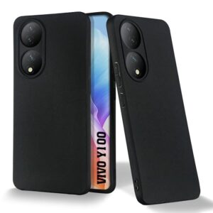 Soft Silicone Mobile Back Cover Compatible with Vivo Y100 5G, Vivo T2 5G, Vivo Y100 A 5G | Shockproof Protective Case/Cover with Full Edge Protection (Plain Black)($BL-VIV-Y100-000